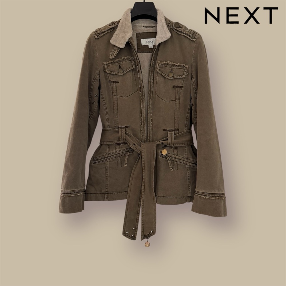🛍️SALE🛍️ NEXT Women's Cargo Army Distressed Faded Look Fur Lined Jacket - Picture 2 of 12